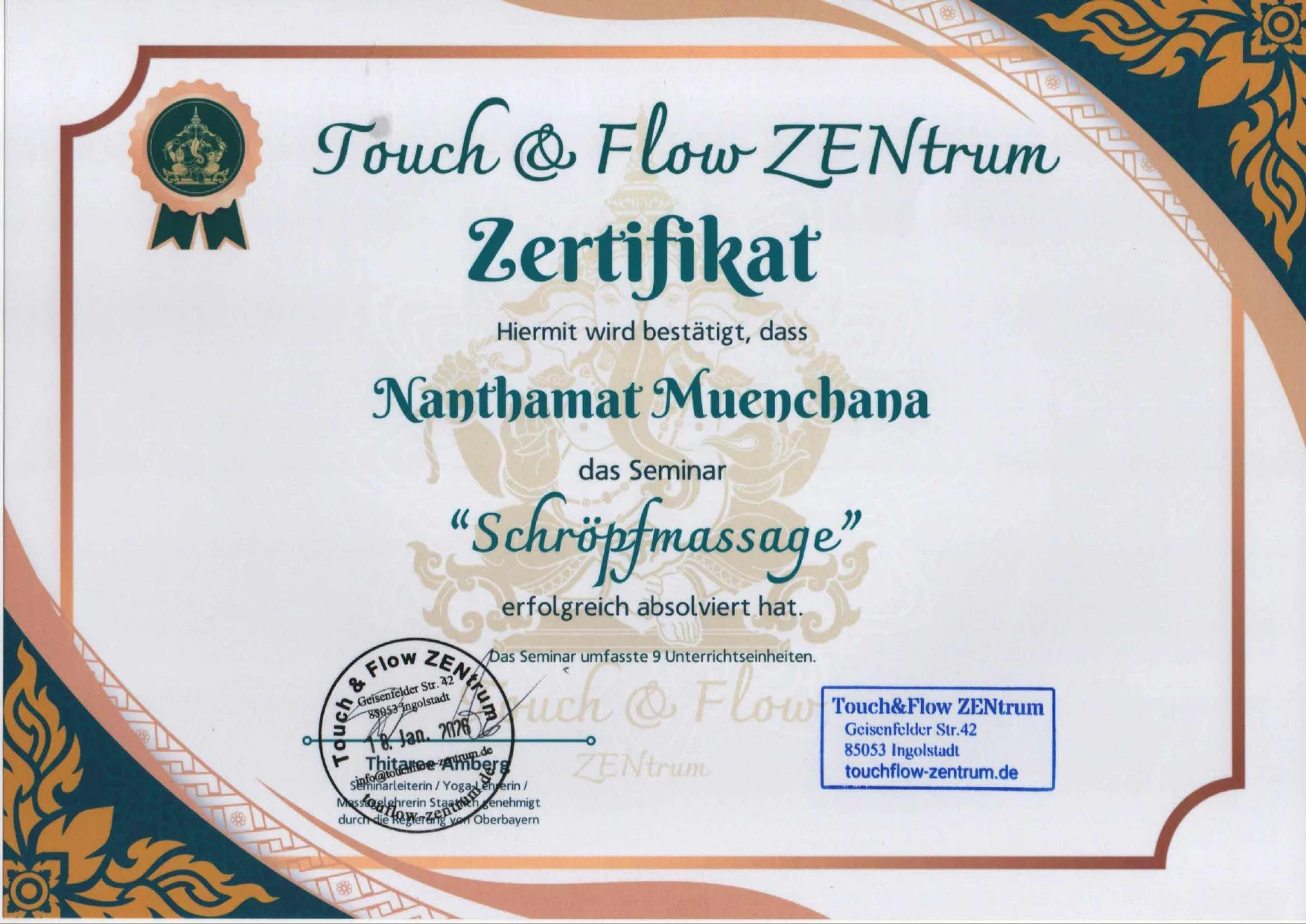 Zertifikat Schröpfmassage – Touch & Flow ZENtrum